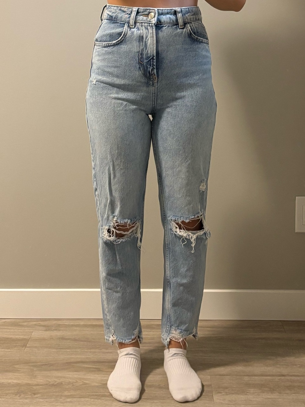 Zara High-Rise Light Blue Distressed Jeans